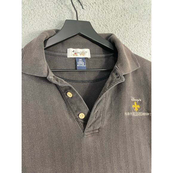 Vtg Walt Disney World Port Orleans Resort Polo Shirt Mens M Faded Black Logo - Picture 9 of 12
